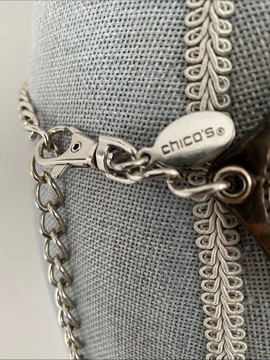Chico\'s Medallion Runway Metal & Leather Belt OS Silver Tone Chains Boho Chic main image 7